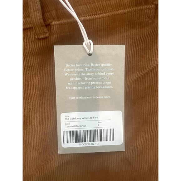 Everlane Size 2 Corduroy Wide Leg Pants in Toasted Coconut NWT - Picture 5 of 9